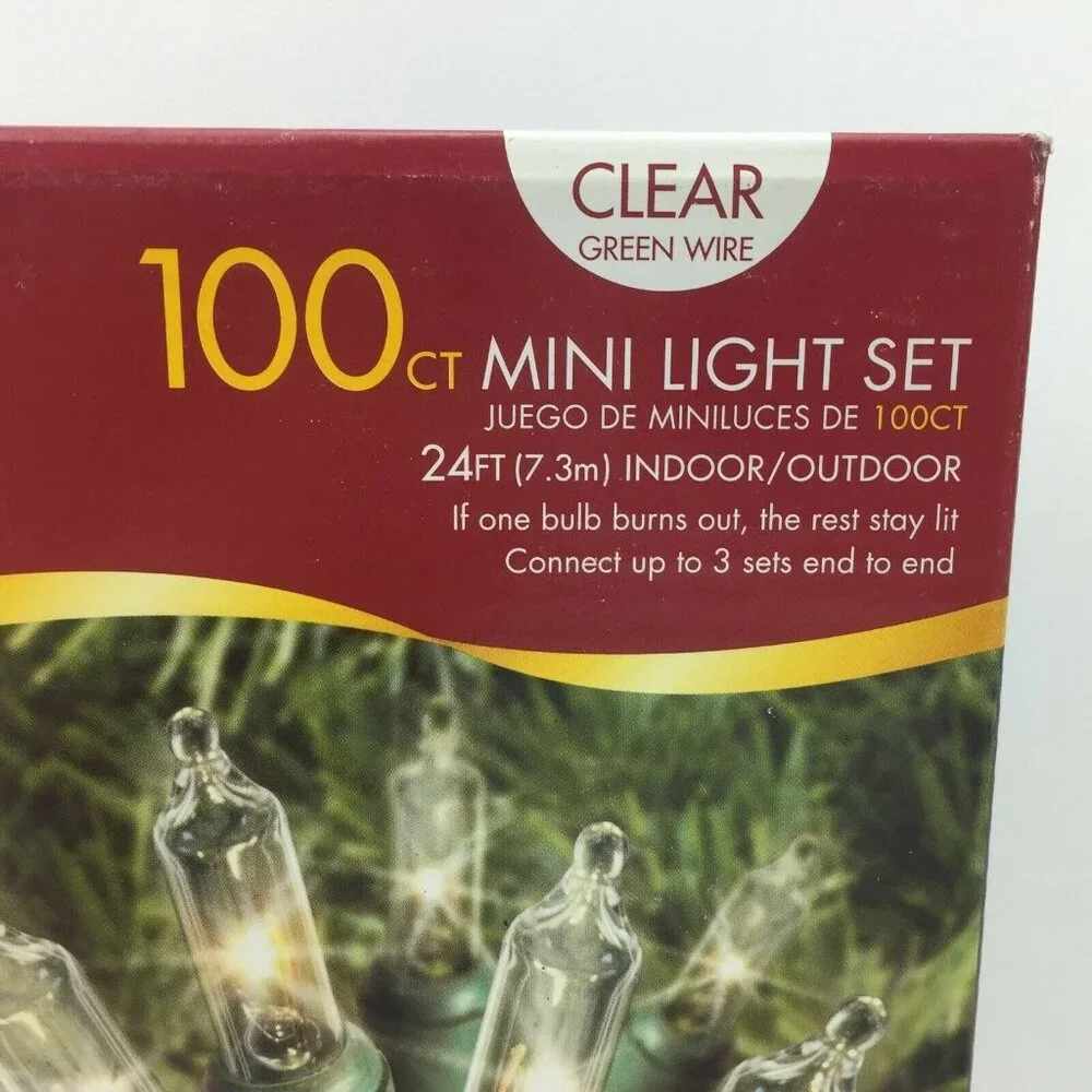 Holiday Time 100 Count 24 Ft. Clear Green Wire Mini Light Set Christmas